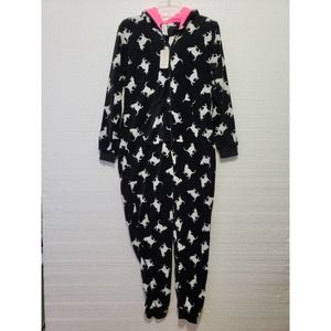 Forever 21 Onesie Pajama Long Sleeves Zips Down in the Front Black White Medium